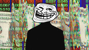 Troll face meme with trading data background